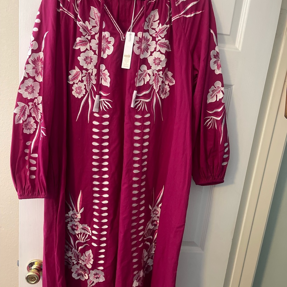 Chico's Pink Floral Embroidered Midi Dress